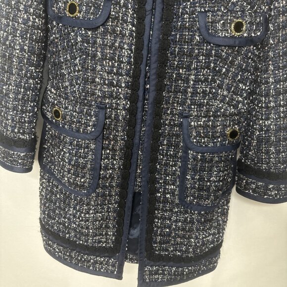 Tory Burch Anabelle Tweed Blazer Jacket Sz 2 Blue Black Gold Buttons academia - Picture 4 of 13